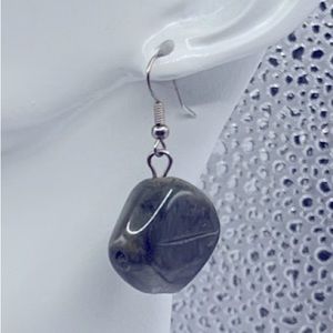 Natural Stone Shiny Dark Green Dangle Earrings